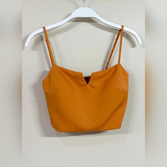 Venti6 Tops - (50617-TOP-ORG) SPAGHETTI STRAP PADDED CROP TOP SHIRRED BACK
